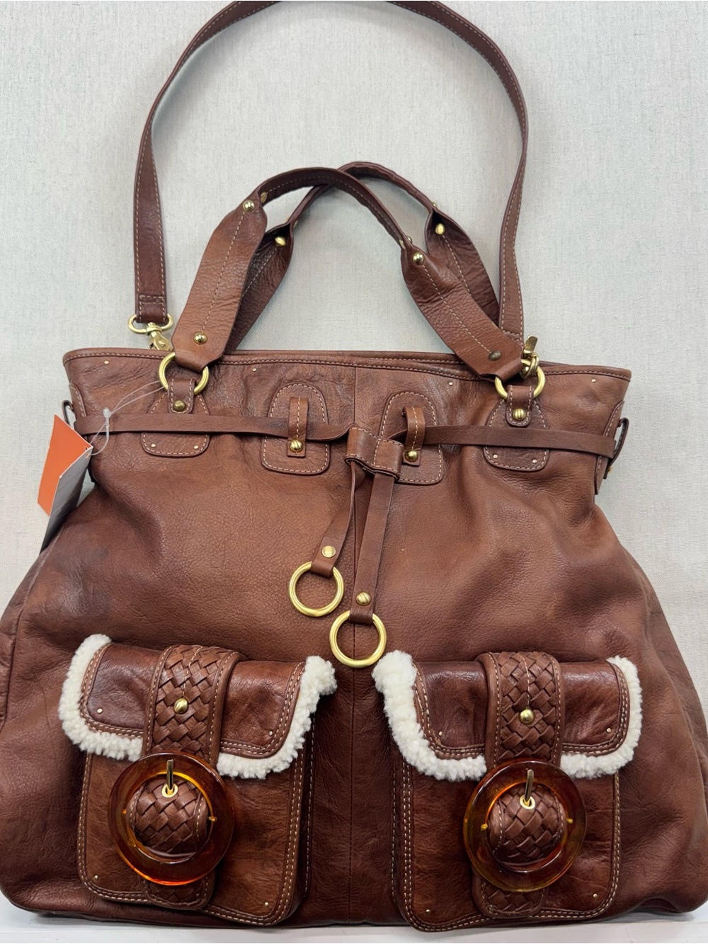 New Elliott Lucca Caramel Leather Satchel With Hang Tag
